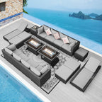 NICESOUL 18 Piece Patio Furniture Set with Fire Pit, Luxury Large Size Outdoor Patio Set with Fire Pit and Lounger, Extra Large 14-Seater Wide Deep High Back Outdoor Seating Sectional, Grey