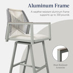Best Choice Products Outdoor Bar Stools Set of 2, Bar Height, 360° Swivel Aluminum Frame, All-Weather Woven Rope Chair Design w/Armrests - Gray/Meteor