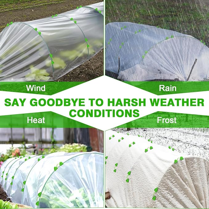 Garden Hoops for Raised Beds Row Cover, 36pcs 8ft Greenhouse Garden Grow Tunnel Netting Hoops, Greenhouse Support Hoops Garden Bed Hoops, Flexible Fiberglass DIY Hoops for Outdoor Plant, 24pcs Clips