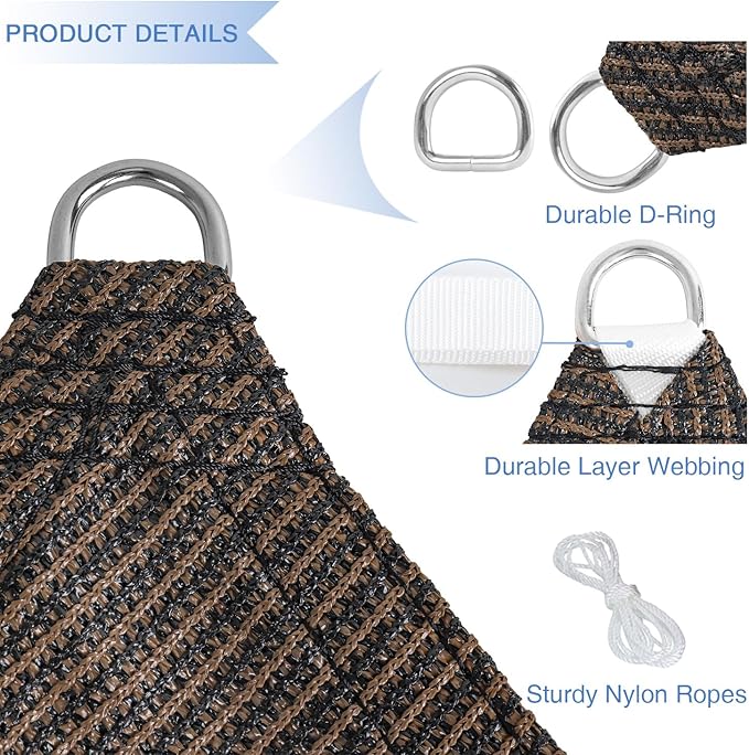 E&K Sunrise 15' x 15' x 15' Sun Shade Sail Triangle Canopy Shade Cover UV Block for Patio Backyard Garden Outdoor (Brown)
