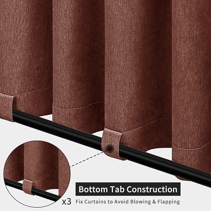 Easy-Going Linen Look Outdoor Curtains Waterproof Windproof Porch Curtains, Soft Thicken Outdoor Privacy Curtains for Patio, Gazebo, Grommet Top and Tab Bottom Drape, 1 Panel, 54x84 inch, Terra Red