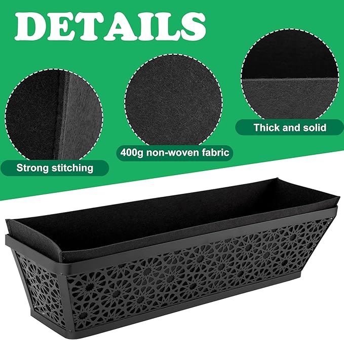 Adnee 4 Pcs 30 Inch Fabric Plant Window Box Liners-Rectangular Non-Woven Planter Basket Liner-Black Felt Flower Hanging Basket for Outdoor Garden Wall Hanging Planter Flower Vegetables