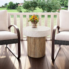 COSIEST Outdoor Medium Side Table, Patio Coffee Table, 19.7 inches Round MgO End Patio Stool with Faux Wooden Pedestal Base, Garden, Backyard, Antique Beige