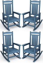 KINGYES HDPE Patio Rocking Chair Set of 4, Outdoor Rocking Chairs Porch Rocker for Adults, Navy