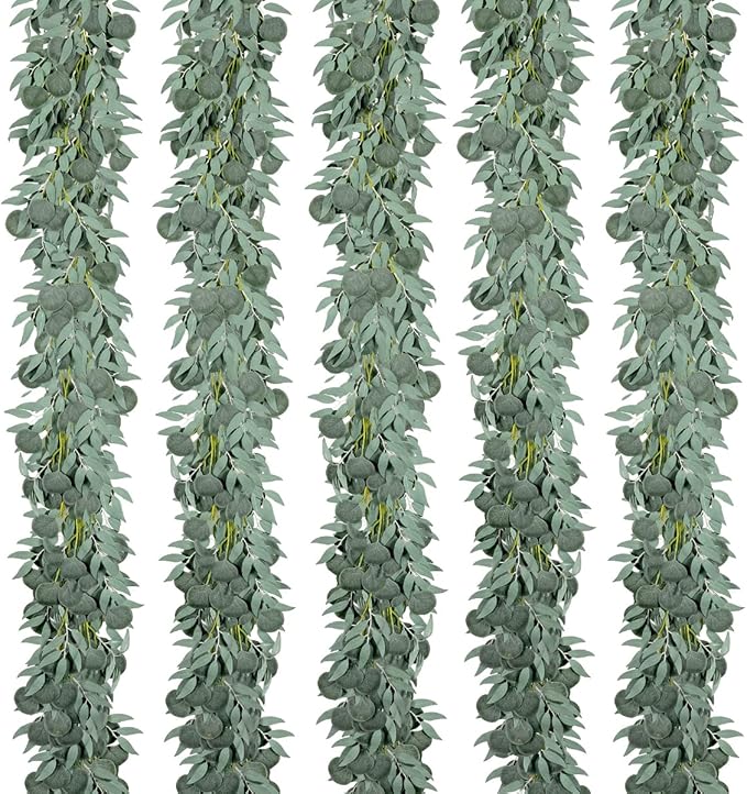 Artificial Greenery Eucalyptus Garland, 5 Pack, 6.56 Ft Each, Green