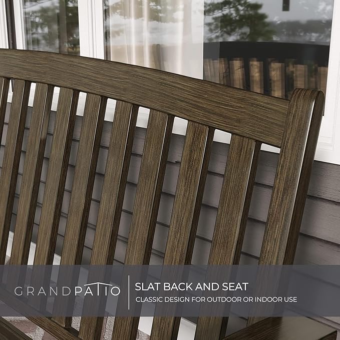Grand patio 52" Farmhouse Outdoor Bench, Garden Benches with Anti-Rust Aluminum Powder Coated Frame, Faux Wood Grain Finish Frame Patio Bench for Front Porch, Northwoods Brown