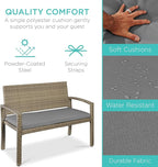 Best Choice Products Outdoor Bench 2-Person Wicker Garden Patio Benches Seating Furniture for Backyard, Porch w/Seat Cushion, 700lb Capacity - Cement Gray/Taupe