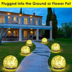 Solar Garden Lights, 2 Pack 60 LED Cracked Glass Solar Globe Lights Outdoor Decoration, Upgraded Waterproof Warm White LED Lights for Yard Pathway Patio Lawn Christmas Outside Decor, 4.73"
