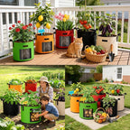 10 Gallon Potato Grow Bags: Set of 5 Colorful Gardening Supplies Fabric Pots with Harvest Window Reinforced Handles - Planting Container for Vegetable Tomatoes Carrot Flowers Balcony Patio Use