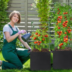 ANPHSIN 2 Sets Tomato Cages with 10 Gallon Grow Bags - 47'' Stable Plant Support Trellis Kit, Square Cages with Planter Pots for Garden Flowers Vegetables Cucumber Vertical Climbing Plants Vines