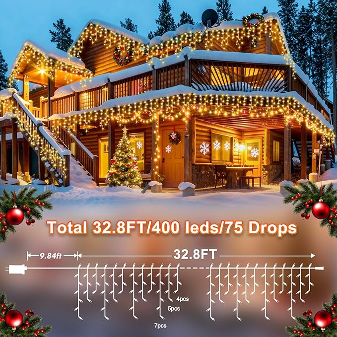 String Lights 400 LED 33ft Warm White 8 Lighting Modes