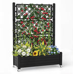 EasyUp Rolling Garden Planter Box with Trellis & Lockable Casters, Outdoor Raised Bed with Drainage & Water Gauge, Durable Resin for Patio, Balcony, Yard, Dust-Proof (Black, 43.43 * 18.27 * 64.29)
