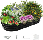 6X3X1 FT Oval Galvanized Metal Garden Raised Bed/Plant Box for Planting,36 Inches Diameter Iron Fire Pit Ring,Small Animal Fence-3 in 1 Modular Design in Black (Black, 72X36X11.5 Inches)