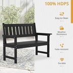 LUE BONA Outdoor Bench, 2-Person HDPS Garden Bench, Outdoor Benches Weatherproof, All-Weather Fade/Rot Resistant Patio Bench for Park, Front Porch, Backyard (Black)