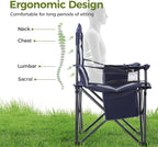 ALPHA CAMP Heavy Duty Camping Chair 500LBS Capacity, Oversized Folding Chair for Heavy People, Padded Portable Outdoor Chair with Cooler Bag & Cup Holder for Camping, Fishing, Beach
