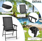 Giantex Set of 2 Patio Folding Chairs, Portable Outdoor Dining Chairs with Armrest for Porch Camping Pool Beach Deck Lawn Garden, Metal Frame, Black