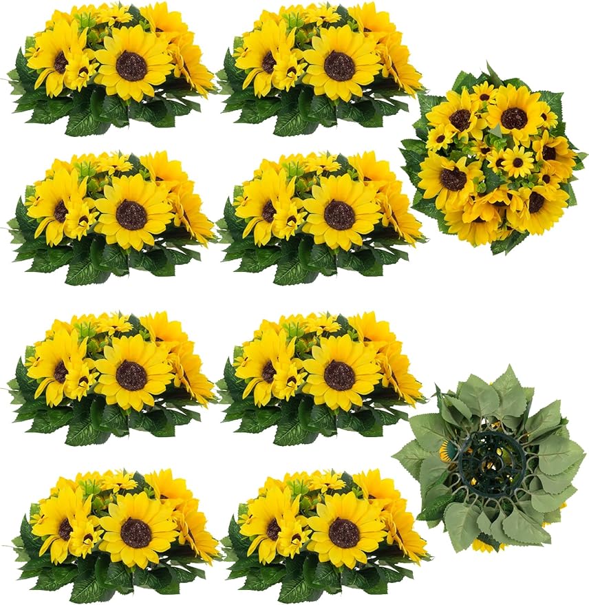 Artificial Flowers Yellow Silk Sunflower Half Ball Centerpiece with Zip Ties