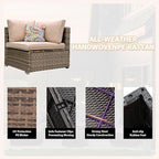 7 Pieces Patio Furniture Set - All-Weather Outdoor Wicker Sectional Conversation Sofa, Rattan Patio Seating Sofa Set with Cushion and Glass Table for Porch Poolside, Brown/Beige