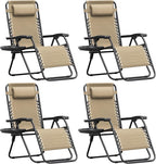 Homall Zero Gravity Chair Patio Folding Lawn Outdoor Lounge Gravity Camp Reclining Lounge Chair with Cup Holder Pillows for Poolside Backyard and Beach Set of 4 (Beige)