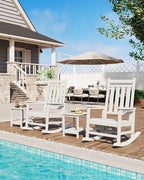 GarveeLife Poly Lumber Rocking Chair Outdoor Set of 2 with Side Table - HDPE High Back Porch Rocker Chairs for Adults - All Weather Resistant Furniture for Patio - White