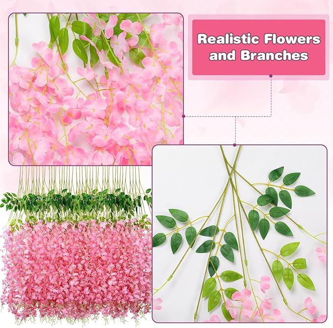 Artificial Wisteria Vines, 108 Pink Hanging Flowers, 3.6 Ft Length