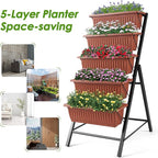 Suyncll Vertical Raised Garden Bed Planter Box,5 Tiers Vertical Garden Planter with Drainage System&4 Hooks for Herb Vegetables Flowers, Brick Red