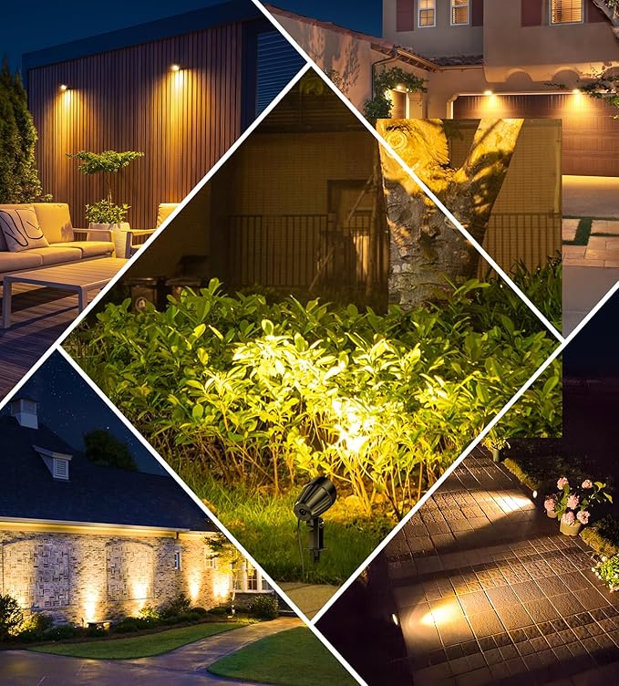 MEIKEE 7W LED Landscape Lights, 12V/24V Low Voltage Landscape Lighting IP66 Outdoor Spotlights Warm White Garden Lights with Connectors for Pathway Yard Patio 12 Pack