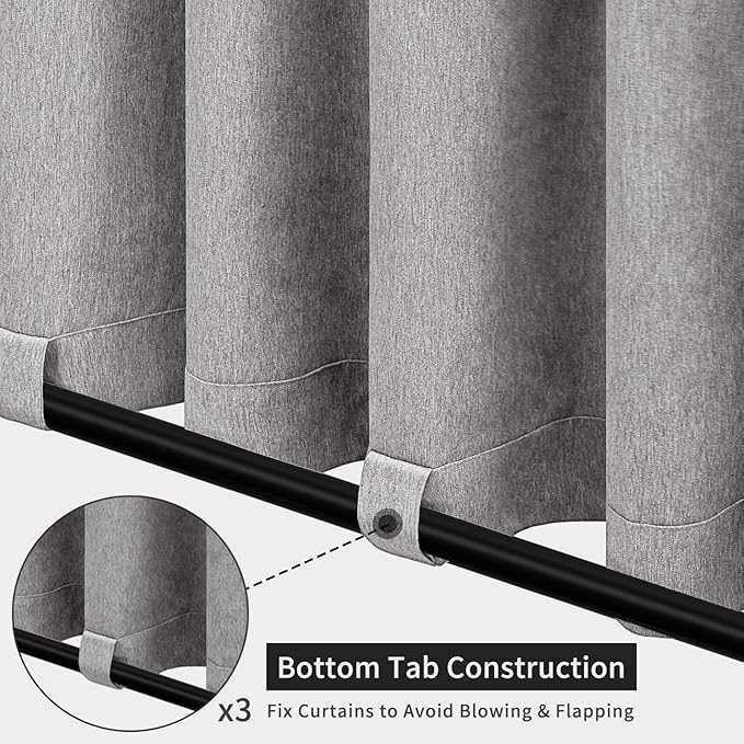 Easy-Going Linen Look Outdoor Curtains Waterproof Windproof Porch Curtains, Soft Thicken Outdoor Privacy Curtains for Patio, Gazebo, Grommet Top and Tab Bottom Drape, 2 Panels, 54x84 inch, Grey