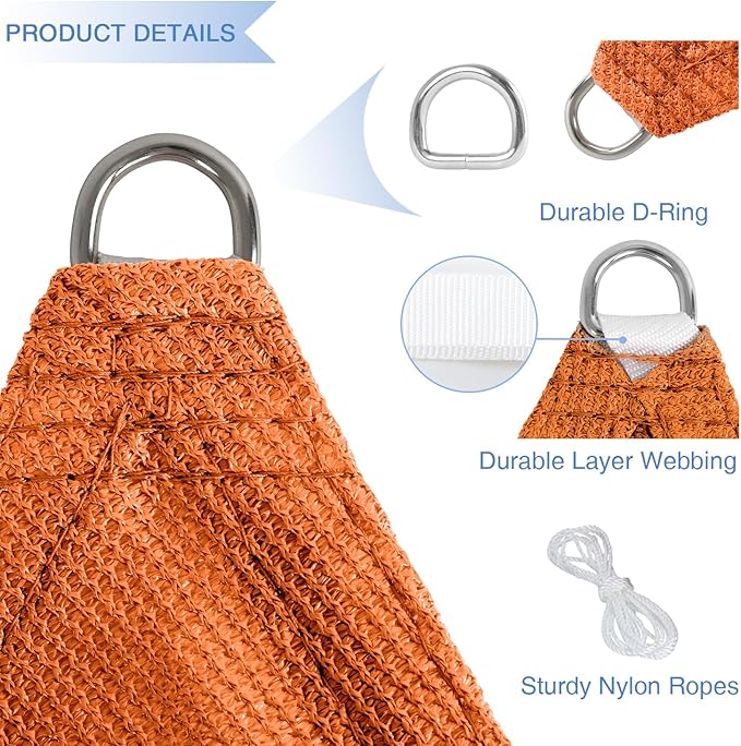 E&K Sunrise 3' x 3' x 3' Sun Shade Sail Triangle Canopy Shade Cover UV Block for Patio Backyard Garden Outdoor (Orange)