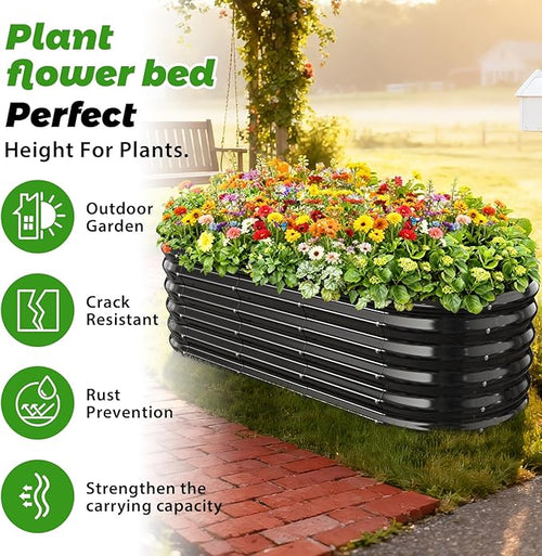 17" Tall Outdoor Garden Raised Garden Bed Kits, 5ft X 2ft Oval,0.8MM Thick Metal Raised Planter Bed/Ground Planter Box for Variety of Flowers,Herbs,Vegetables (Black, 60X24X16.5 Inches)