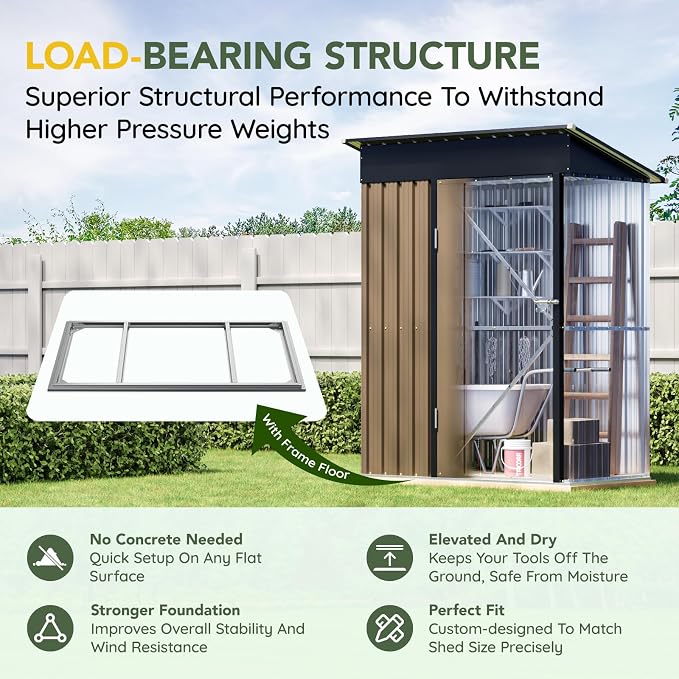 Storage Shed 5x3 ft Vertical Steel Tool Shed with Lockable Doors