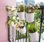 Dahey 10 Pcs Hanging Flower Pots Metal Iron Bucket Planter for Railing Fence Balcony Garden Home Decoration Flower Holders with Detachable Hooks, White, 4 Inches
