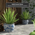 Red Lantern 12" Landscape Blue & White Porcelain Fishbowl Planter or Cachepot for Indoor/Outdoor Use in Garden Entryway Living Room Boho Eclectic Modern Contemporary Classic Traditional Style Decor
