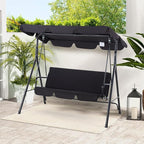 AECOJOY Porch Swing with Stand, Outdoor Swings for Adults, 3-Seat Outdoor Swing with Canopy, Outside Swing Bench with Removable Cushion, Suitable for Backyard, Garden, Yard, Poolside, Balcony (Black)