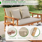 Tangkula Outdoor Acacia Wood Daybed with Storage Ottoman, Wood Patio Loveseat Sofa with 4-Level Backrest & Removable Cushions, 2 Folding Side Tables, Patio Recliner Lounger for Poolside, Backyard