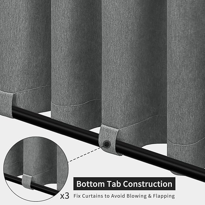 Easy-Going Linen Look Outdoor Curtains Waterproof Windproof Porch Curtains, Soft Thicken Outdoor Privacy Curtains for Patio, Gazebo, Grommet Top and Tab Bottom Drape, 1 Panel, 54x96 inch, Dark Grey
