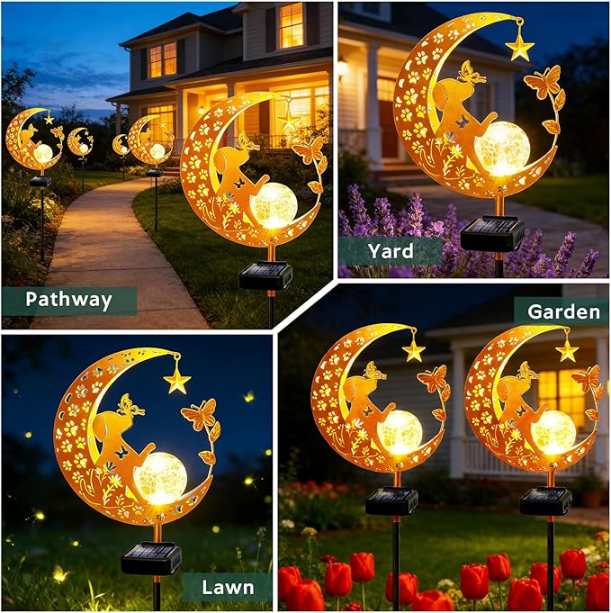 Solar Lights Outdoor Decorative Moon Dog Butterfly Solar – Warm White