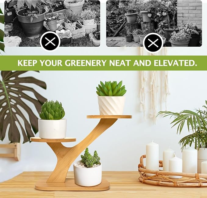 XXXFLOWER Wood Plant Stand for Indoor,Small Desktop Plant Stand,3 Tier Succulent Windowsill Shelf Holders for Balcony Home Office Garden Patio Gift（Pots NOT Included）