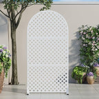 Casaphoria 72" H x 35" W Arched Metal Privacy Screen - Elegant Freestanding Outdoor Screen for Deck, Patio & Balcony - Versatile Decorative Privacy Panels for Home & Garden Use (White-Laurence)