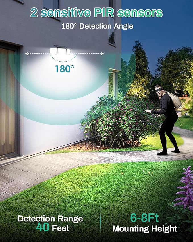 Solar Lights Outdoor, In-Ground or Wall Mount, 180° PIR Motion Sensor, 236 LED 2500 Lumens 360° Illumination Solar Security Flood Light, Dusk to Dawn, 3 Modes, IP65 Waterproof, 4 Pack