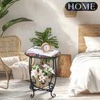 Outdoor Side Table Round Small Mosaic Patio Accent Indoor End Plant Coffee Tea Table for Yard Patio Porch Garden Living Room, Bedroom(Hummingbird Style,18 Inch)