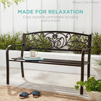 Best Choice Products Outdoor Bench Steel Garden Patio Porch Furniture for Lawn, Park, Deck w/Floral Design Backrest, Slatted Seat - Mint Green