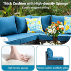 Jing's Villa 2 Piece Outdoor Wicker Armless Sofa, Patio Rattan Sectional Sofa Set with Thick Seat Cushions and 2 Back Cushions for Garden Patio, Backyard, Poolside Peacock Blue