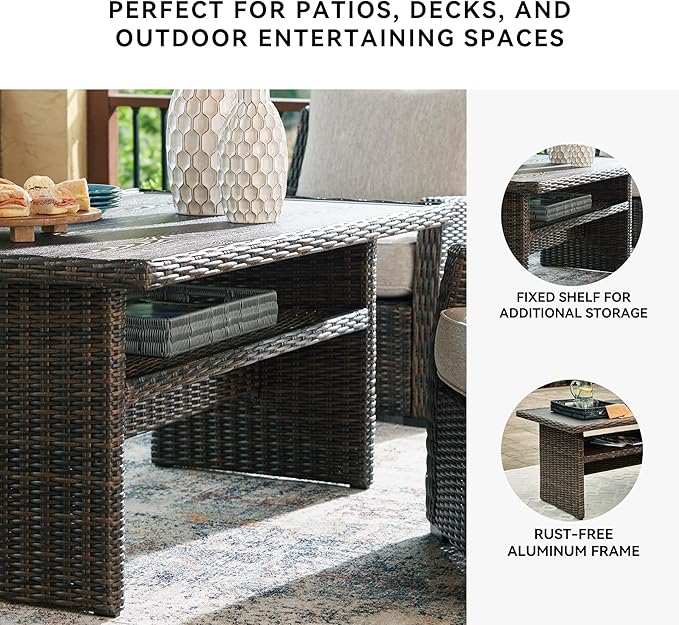 Signature Design by Ashley Brook Ranch Casual Outdoor Multi-use Table with 1 Fixed Shelf, Dark Brown & Gray