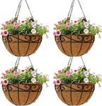 4 Pack 12 Inch Hanging Baskets for Plants Outdoor Metal Hanging Planter Hanging Flower Baskets with Coco Fiber Liners Chain Round Wire Plant Holder Flower Pots(Plaid)