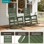 SERWALL Outdoor Rocking Chair Set of 2, Oversized Rocking Chair with Footboard for Adults, HDPE All Weather Resistant Rocking Chairs for Patio, 350lbs Weight Capacity,Avocado Green
