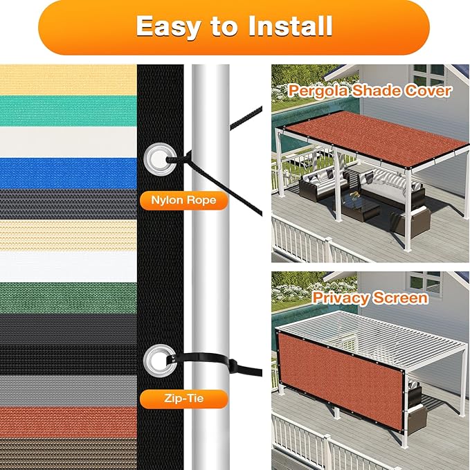 Artpuch 90% Sun Shade Cloth, 7 x 13 FT Pergola Shade Cover Canopy with Grommets, Sun Screen Fabric Tarp for Patio, Outdoor, Garden, Backyard, Rust Red