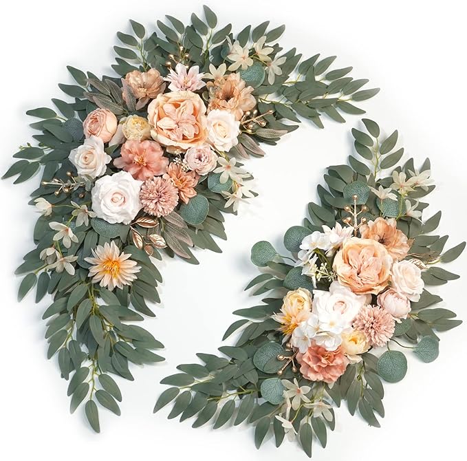Artificial Flower Swags Set of 2, Coral Pink Silk Blend Wedding Arch Decor