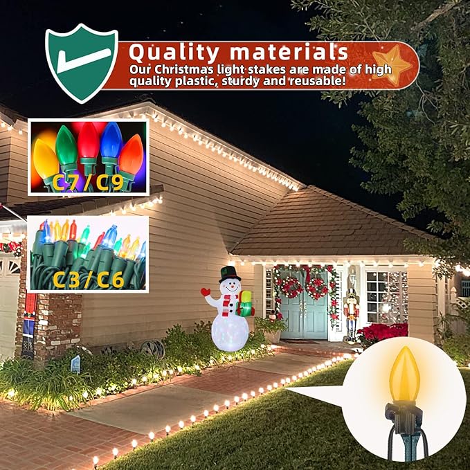 100 Pack Christmas Light Stakes 8.5"-10" for C7 and C9 String Lights,Outdoor Light Stakes,Yard Stakes,Garden,Lawn,Pathway, Patio, Path, Walkway, Christmas Decoration Black