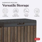 Keter Signature Everwood 50 Gallon Resin Deck Box for Outdoor Storage – Weather‑Resistant Balcony & Patio Box for Cushions, Throw Pillows & Garden Tools, Walnut